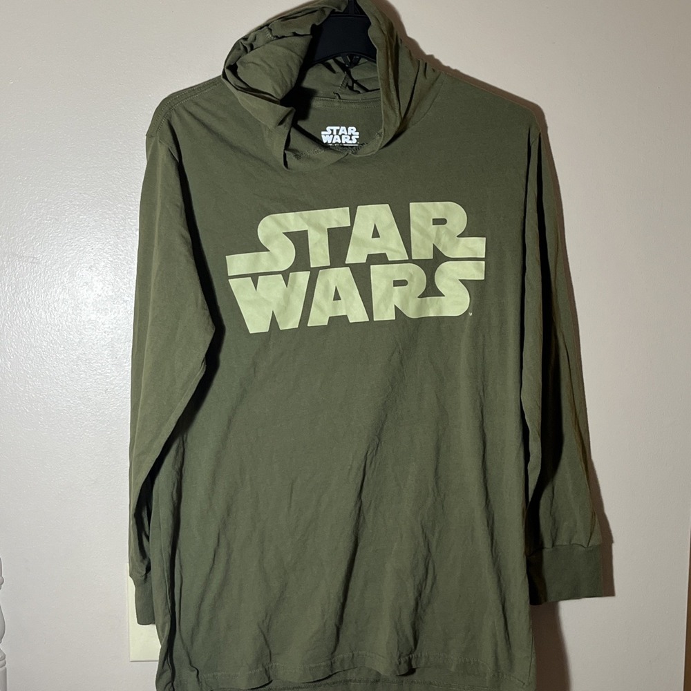 Star Wars Return Of The Jedi Green Hooded Long Sleeve T Shirt Size Large